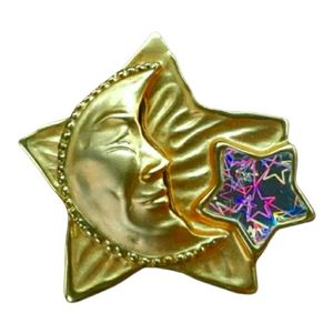 Vtg JJ Holographic Moon Star Pin Brooch